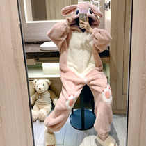 Autumn and winter plus size pajamas women 200kg coral velvet fat mm thick plus velvet loose and cute one-piece home wear