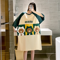 2021 new nightdress womens summer cotton short-sleeved cotton pregnant women fat MM large size 260 jin pajamas home clothes