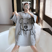 Summer loose nightdress womens cotton short-sleeved cartoon sweet plus fat plus size fat MM pajamas women 200 catties thin section