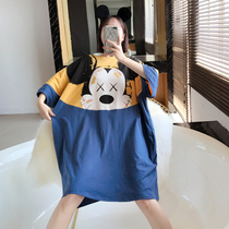 Pajamas womens summer cotton short-sleeved nightdress womens thin Korean version pregnant women fat mm plus fertilizer plus size loose 200 catties