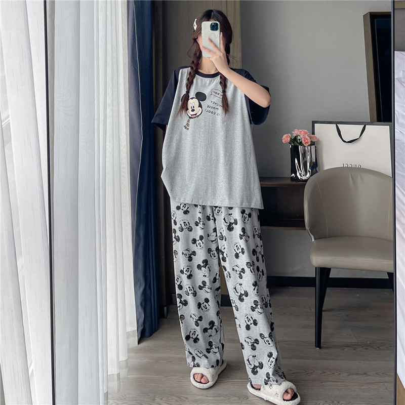 Summer Round-Neck Plus-Size Pure Cotton Pajamas for Women 100kg Short-Sleeve Long-Pants Loose-Fitting Loungewear Two-Piece Set Summer Round-Neck Plus-Size Pure Cotton Pajamas for Women 100kg Short-Sleeve Long-Pants Loose-Fitting Loungewear Two-Piece Set
