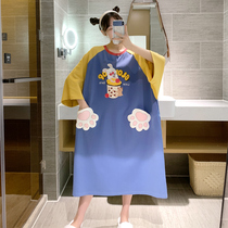 Summer short sleeve nightgown women cotton plus fat plus size loose cartoon fat MM200 kg pajamas girl home clothes
