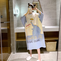 Summer loose thin nightdress women short sleeve cotton fat MM200 kg cartoon plus size pajamas summer home clothes