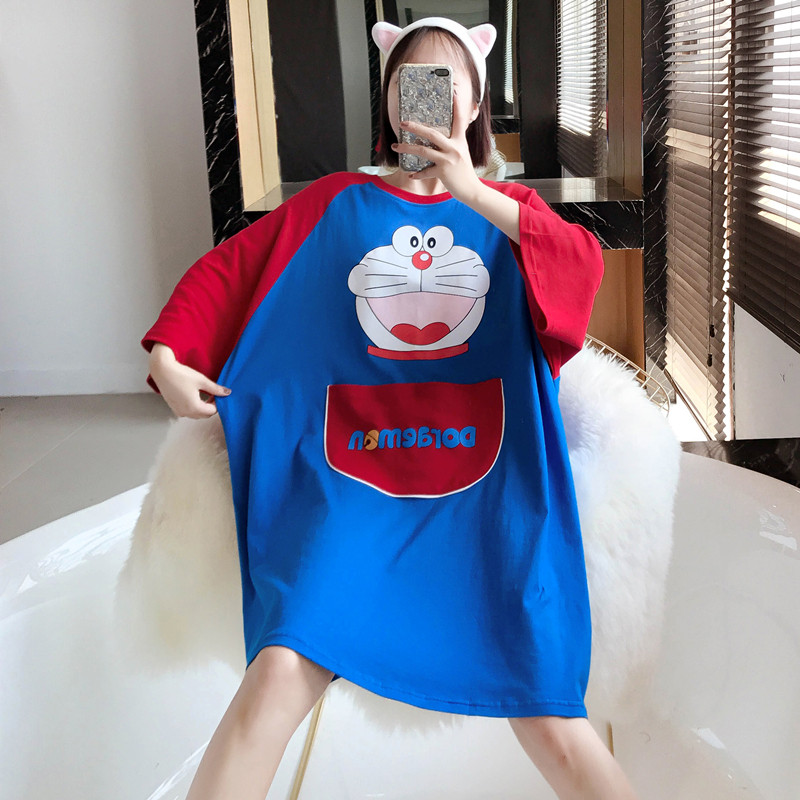 Cotton nightdress women's short-sleeved loose large size 200 jins summer fat sister pregnant women's pajamas women 220 jins can be worn outside