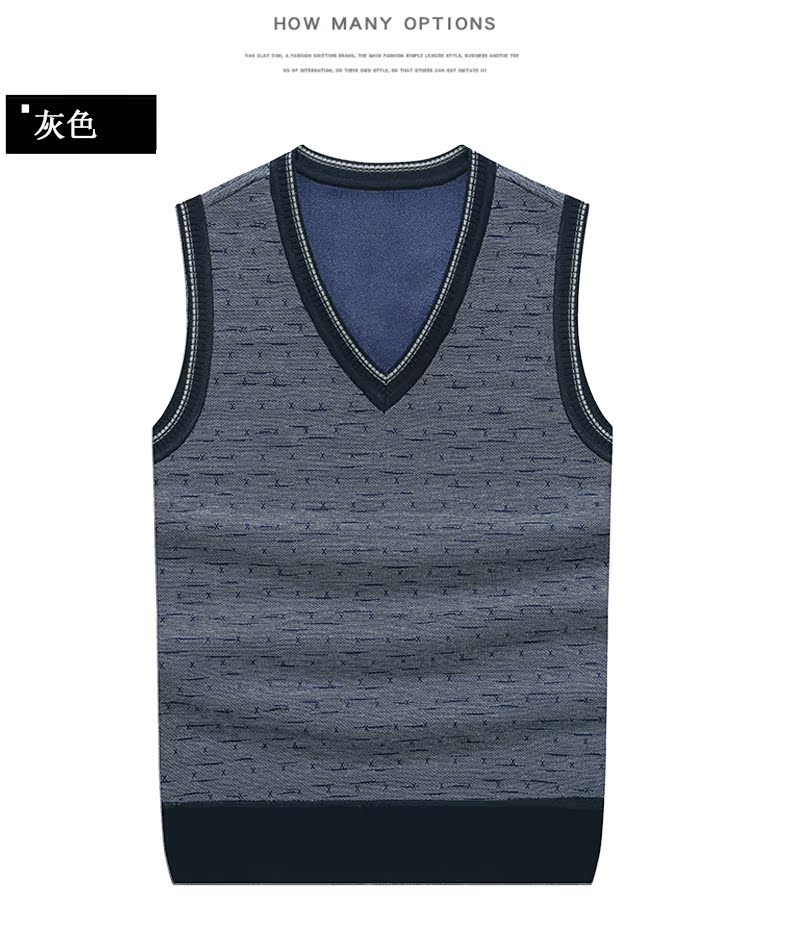 Mùa đông trung niên ông già vest nam V-cổ đan vest cộng với nhung dày ấm áp áo len áo len áo gile hàn