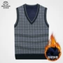 Mùa đông ấm áp vest nam cộng với nhung dày v-cổ tay áo kẻ sọc vest nam đan áo len len áo vest nam công sở