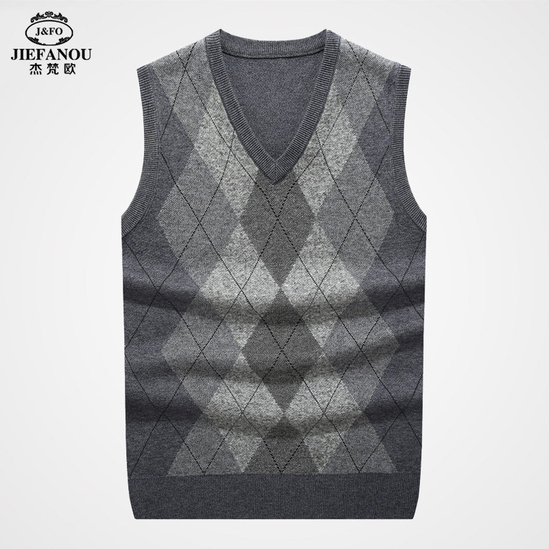 Spring autumn with wool sweater vest Men's middle-aged Dad Gardown thickened Warm Knit Waistcoat waistcoat Waistcoat