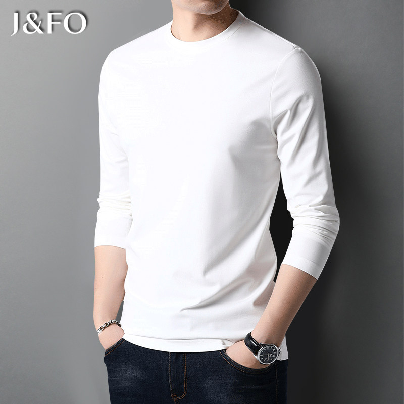 Spring and Autumn Korean version of modal pure white bottoming shirt silk long-sleeved T-shirt men's mulberry silk round neck T-shirt trend