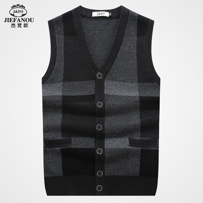 Spring and autumn and winter thickened knitted vest men's waistcoat middle-aged old man dad with wool sweater cardigan vest