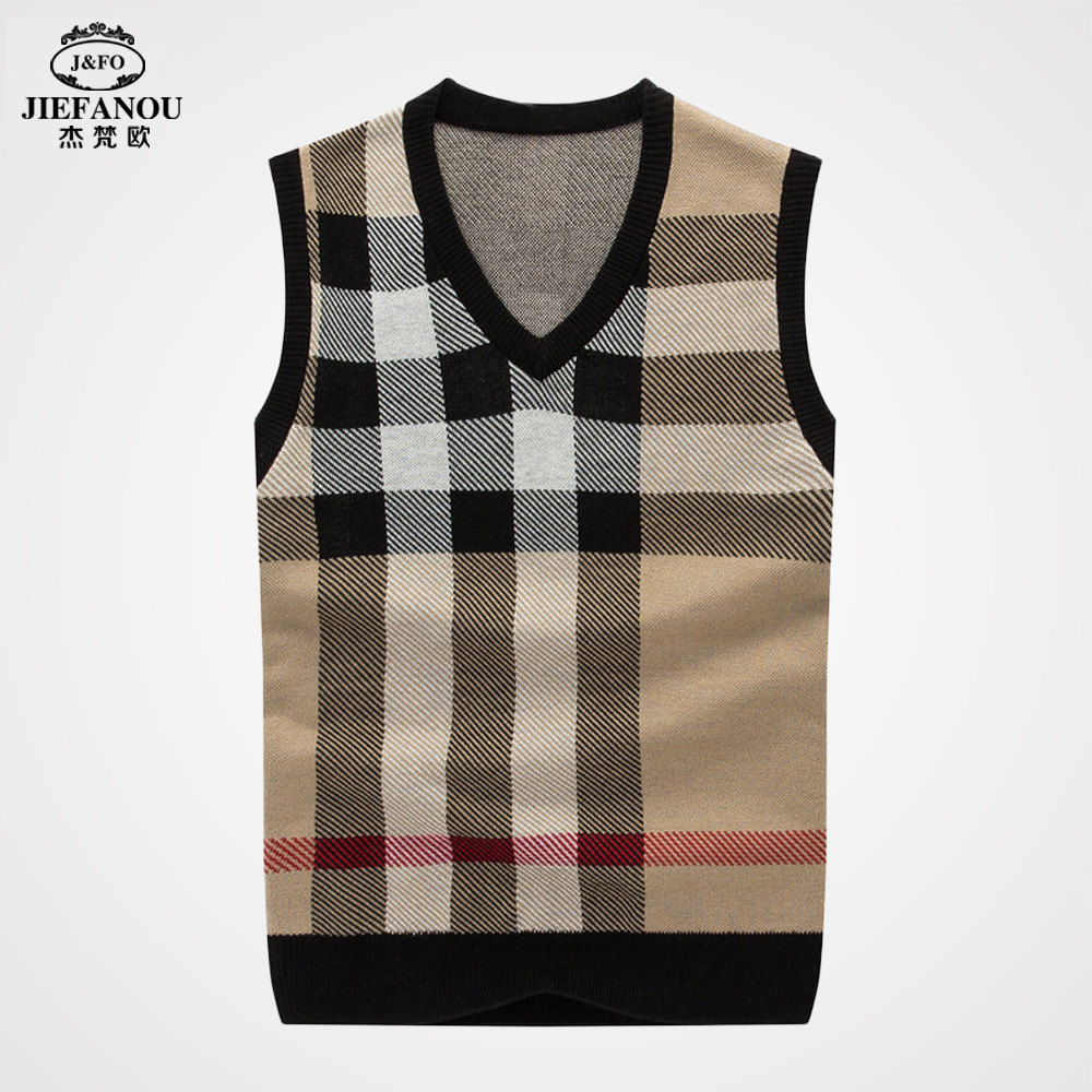 2021 spring and autumn new youth trend plaid sweater wool vest horse clip men's casual thickened knitted vest