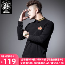 Yukou long-sleeved t-shirt mens 2021 new autumn and winter decoration body simple tide brand embroidery semi-high collar base shirt top