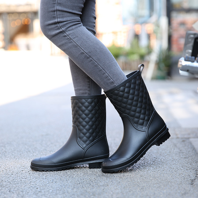 Fashion Rain Shoes Female Midcylinder Non-slip Working Two Wear Water Boots Rain Boots Adult Rubber Shoes Waterproof Set Shoes Korea Water Shoes