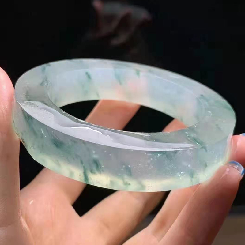 Burmese natural jadeite raw stone jade wool semi-clear material color material ice species high ice floating flower bracelet semi-clear material customization