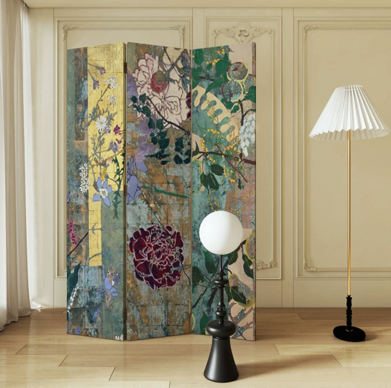 French-Style Vintage Screen Partition for Living Room, Sofa, Entryway, Home Use, Foldable Bedroom, Entryway Divider, Movable Screen Panel