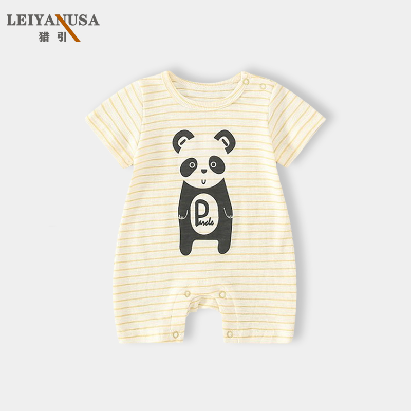 Baby summer clothes 4 months children's clothing Korean cute super Cute Cartoon Bear Striped short sleeve romper Jumpsuit