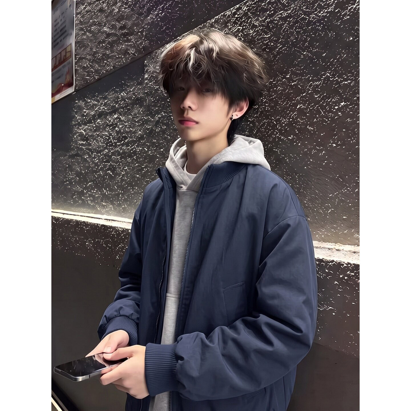 Blue Stand-Collar Pilot Double-Layer Jacket Men's Autumn American-Style Short Silhouette Waterproof Baseball Jacket