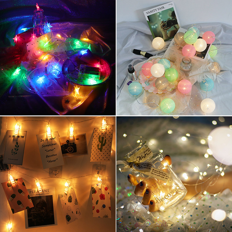 Creative copper wire lamp girl heart bedroom decoration decorated with stars small colored lights string photo clip lamp 520 gifts