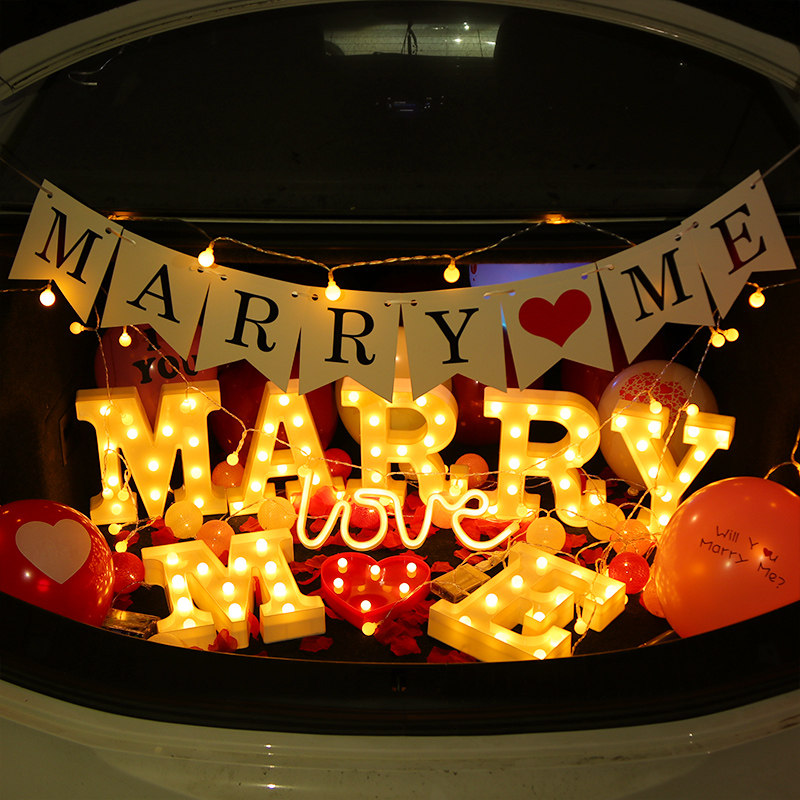 LED Alphabet Light Courseware Wedding Arrangement Creative Supplies Adult Romantic Display White Sedan Trunk Surprise Decoration