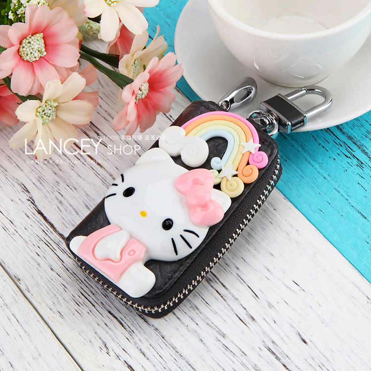 Túi da cao cấp dễ thương kitty móc túi nữ Hàn Quốc sáng tạo dễ thương xe chìa khóa túi nữ khóa thìa eo ví đựng chìa khóa nam
