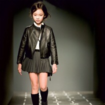 Girls' Leather Coat Spring and Autumn Foreign-style Men's Children's Jacket Children's Locomotive Clothing Men's Baby Standing Collar Leather Coat Parent-Child