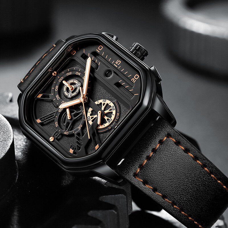 2021 new watches for men's students trendy real belts Machinery watches 2021 SQUARE SPORTS WATERPROOF MEN WATCHES