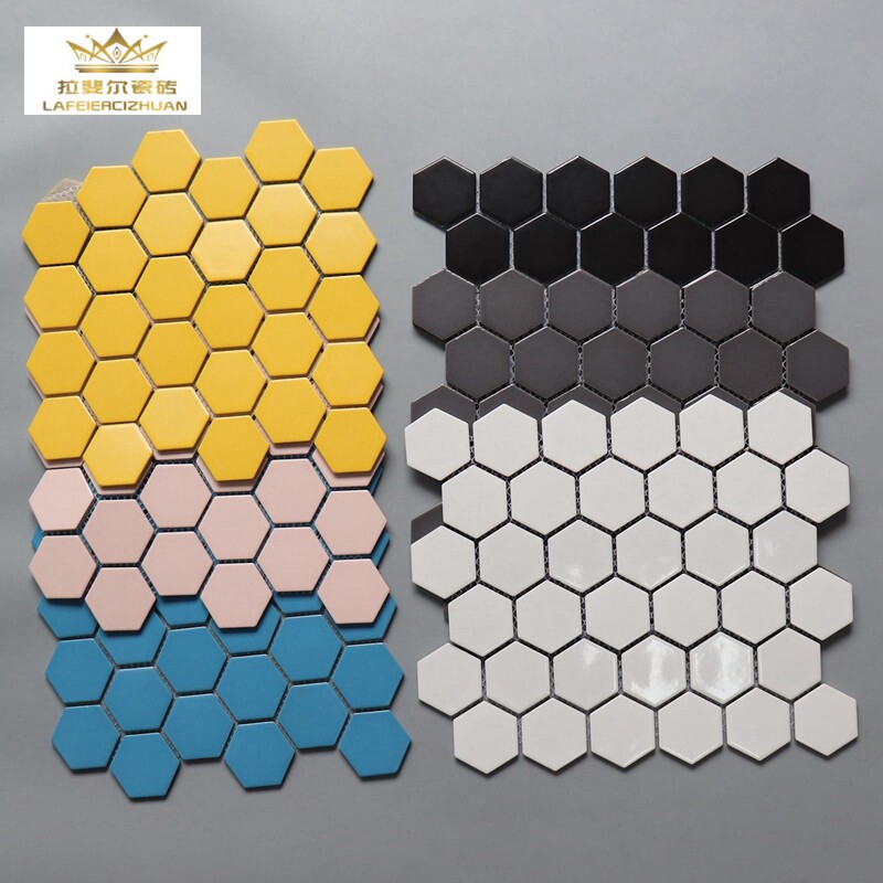 Small Hexagon Mosaic Ceramic Kitchen Makeup Room Color Hexagon Tiles Bathroom Black White Grey Floor Tiles Inner Wall Brick