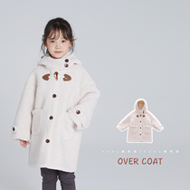 Sun Childrens Products) Girls Furry Coat Hooded Jacket Medium and Large Childrens Long Warm Hooded Jacket