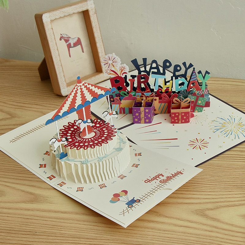 Birthday Cake 3D Solid Greeting Cards Ins Senior Sense Creative Folding Paper Sculptures Blessing Cards Gift Giving Boyfriend Woman-Taobao
