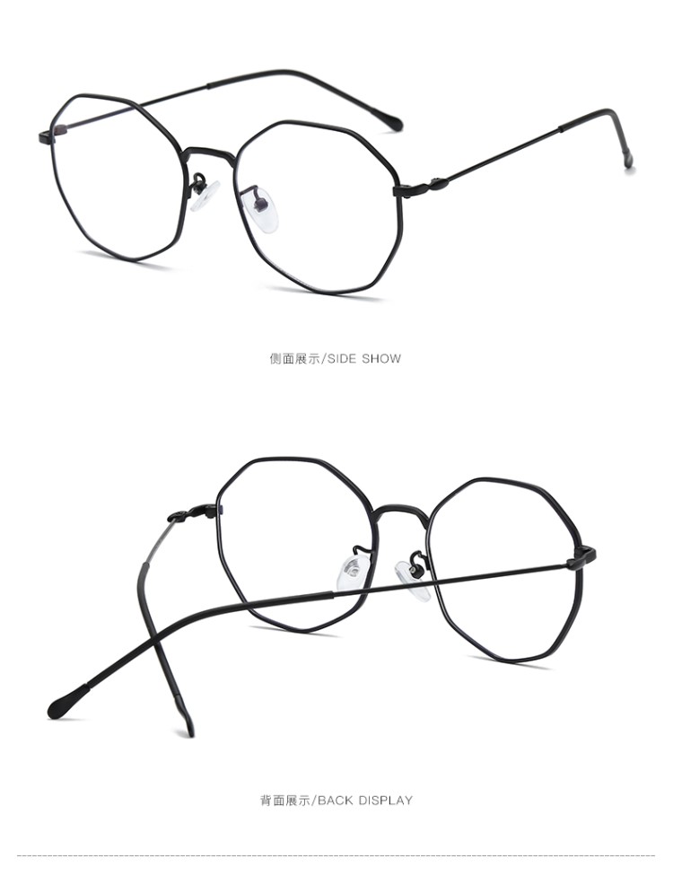 Kính đa giác khung nữ không có thấu kính trang trí Siêu nhẹ hipster đơn giản mở rộng khuôn mặt nhỏ chống ánh sáng xanh tròn kính cận