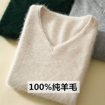 V-collar sweater 100 pure wool 2020 autumn winter new knitted sweater mounted down cashmere sweater