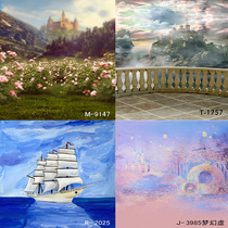 Small Red Book Shake Sound Port Wind Photo Background Cloth Live Retro Oil Painting Fizzy European Scenery Background Cloth Customized