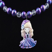 Purple Flower Girl Childrens Necklace Female Crystal Beaded Color Dress Princess Pendant Little Girl Luminous Necklace Jewelry