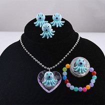 Childrens necklace set female Princess glowing cute cartoon animation octopus dolphin glitter bracelet ring ear clip
