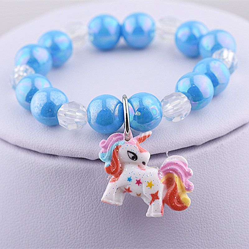 Girl's hand imitation pearl crystal hand-beaded cute cartoon glitter dream unicorn pony rainbow pony bracelet