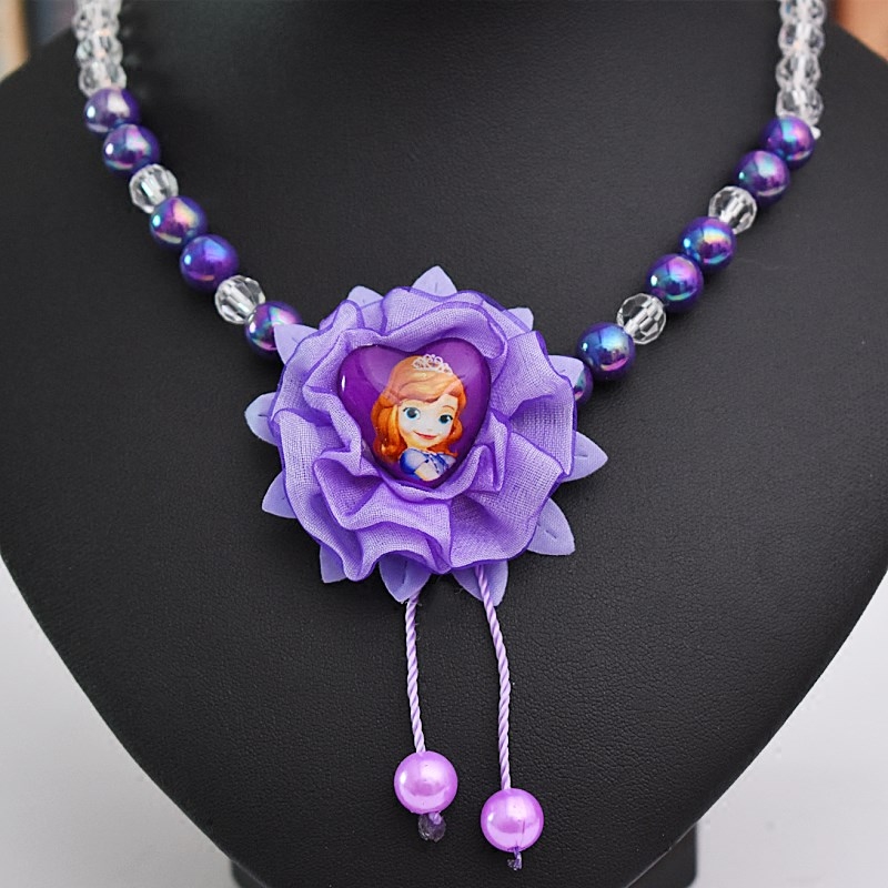 Princess Sophia Necklace Pearl Tassel Beaded Crystal Frozen Love Yarn Girl Pendant Baby Accessories