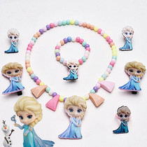 Frozen Ai Sha Pearl Necklace Set Princess Beaded Bracelet Ring Baby hairclip Girls Ear Clip Jewelry