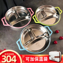 Cartoon 304 childrens dinner plate stainless steel anti-fall baby cutlery eating sub-trays deepen home cute rice bowls