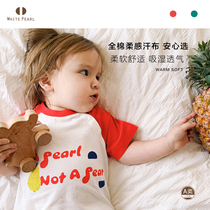  White Pearl Baby baby pure cotton jersey round neck color printing short-sleeved T-shirt