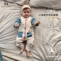 White Pearl Baby long-sleeved color-matching baby one-piece romper climbing suit