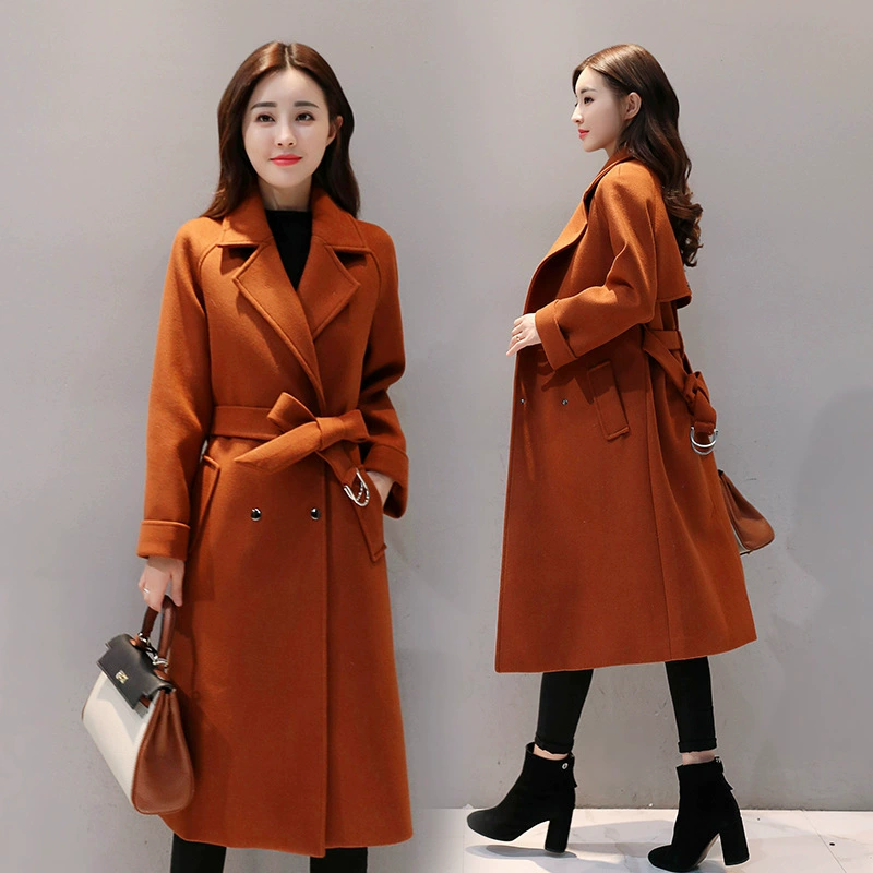 Áo khoác len nữ mùa thu / đông 2019 phong cách mới Áo len eo Hàn Quốc dày vừa phải - Trung bình và dài Coat