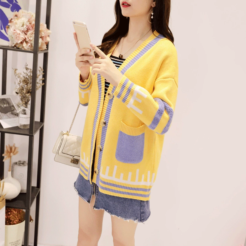 Áo len dệt kim 2019 Xuân-Thu Mới Nữ Hàn Quốc Mid-long Solid Solid Loose Sweater Ladies Jacket - Áo len