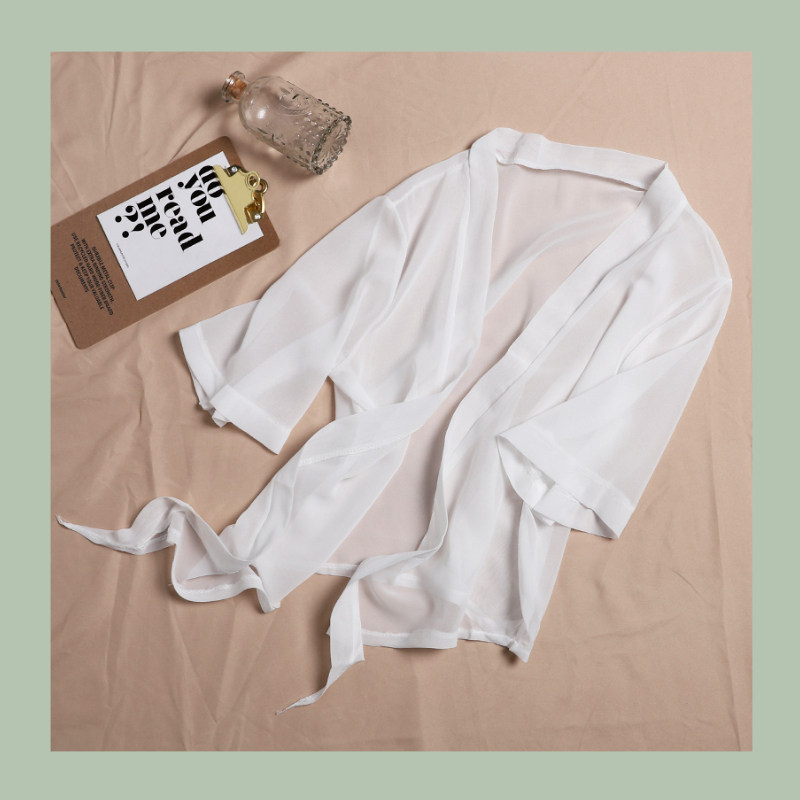 Short sunscreen blouse~can be paired with a split one-piece swimsuit~cover the stomach, cover the arms, cover the breasts, knotted chiffon shirt