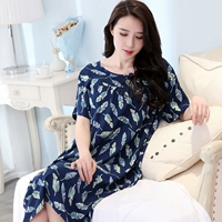 Yi với bông lụa nữ mùa hè bông lụa ngắn- tay công chúa nightdress nữ mùa hè bông nhân tạo cộng với phân bón xl váy đồ ngủ đầm nữ