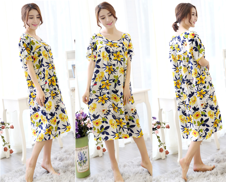 Yi với mùa hè bông lụa thanh niên đồ ngủ phụ nữ nhân tạo bông mẹ nightdress bông và chất béo cộng với kích thước lớn nhà quần áo mỏng