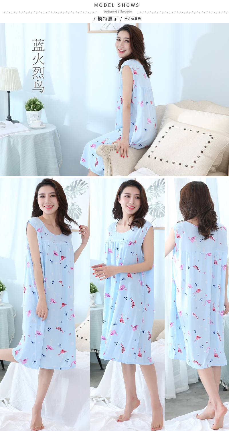 Yishang mùa hè thanh niên đồ ngủ phụ nữ cotton lụa mẹ nightdress mùa hè trung niên không tay kích thước lớn ăn mặc