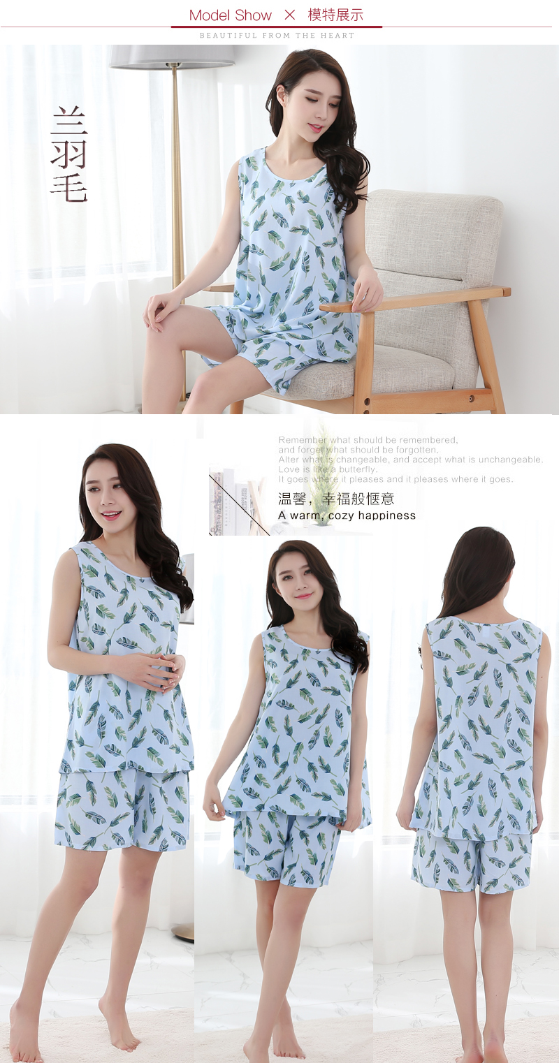 Yishang phụ nữ mùa hè cotton lụa ngắn tay mỏng đồ ngủ không tay vest nhân tạo bông phù hợp với lỏng dịch vụ nhà phiên bản tăng lên