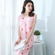 Yi với Hàn Quốc phiên bản của mùa hè lỏng đồ ngủ cotton kích thước lớn nightdress mát dịch vụ nhà dài váy không tay vest váy