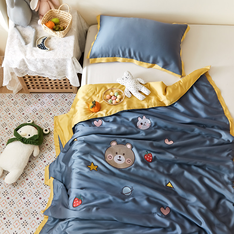 Cartoon Embroidered Thin summer 60 heather children Summer cool by ice silk Kindergarten Nap Air Conditioning by a machine washable