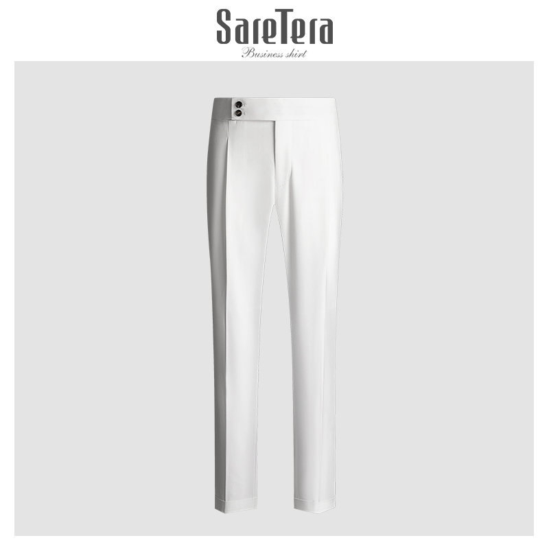 Saretera white Naples pants men's business casual Western pants with small feet-ins trendy 90% pants