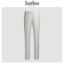 Saretera White Casual Pants Men Fashion Parisian Buckle High Waist West Pants Twill Loose Pure Cotton Straight Drum Long Pants